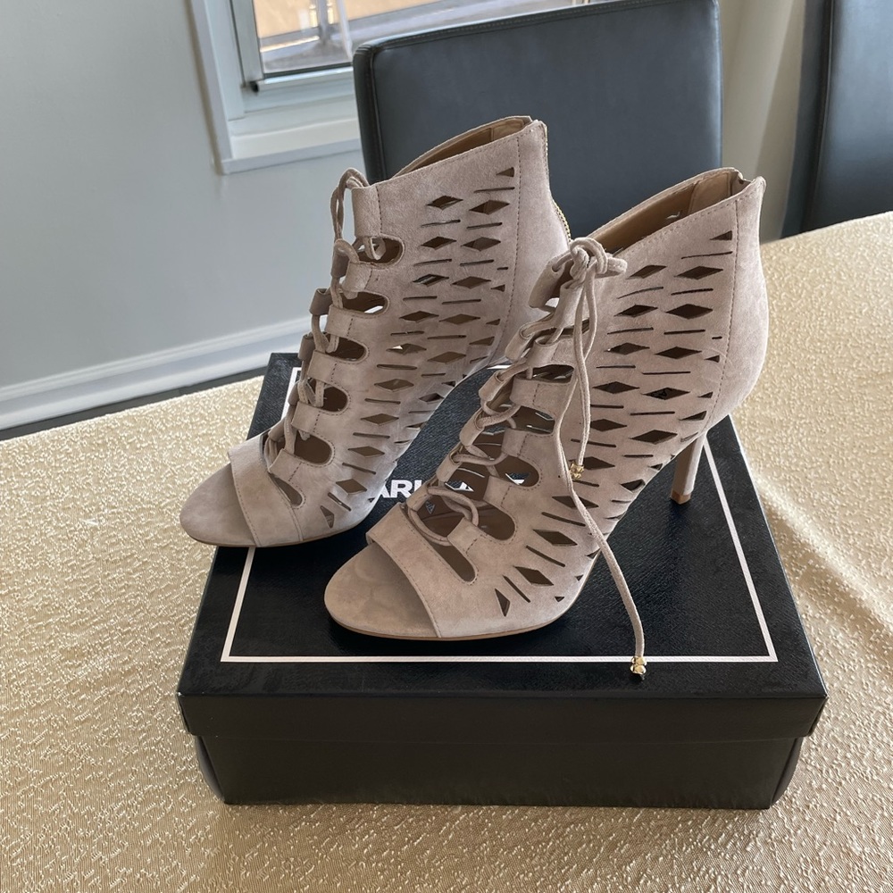 Karl Lagerfeld brand new suede tan color Sandals in size 9
